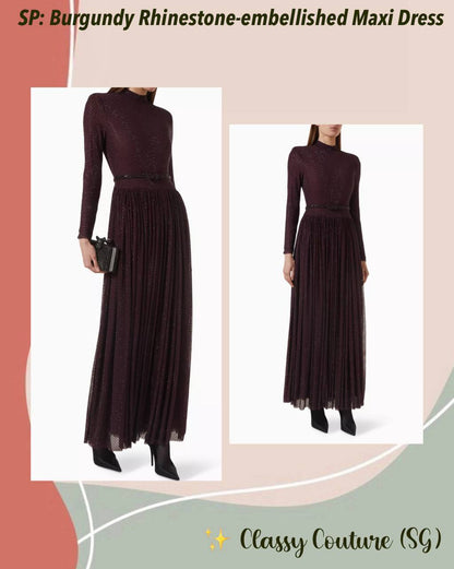 SP Burgundy Rhinestone-embellished Maxi Dress