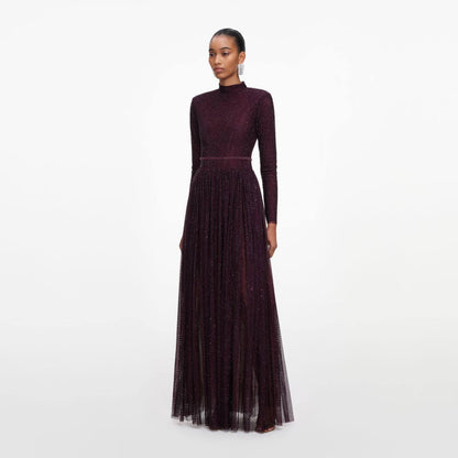 SP Burgundy Rhinestone-embellished Maxi Dress