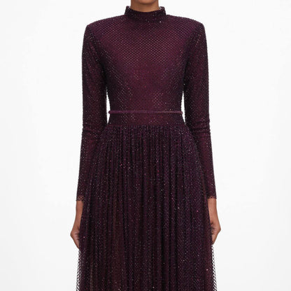 SP Burgundy Rhinestone-embellished Maxi Dress