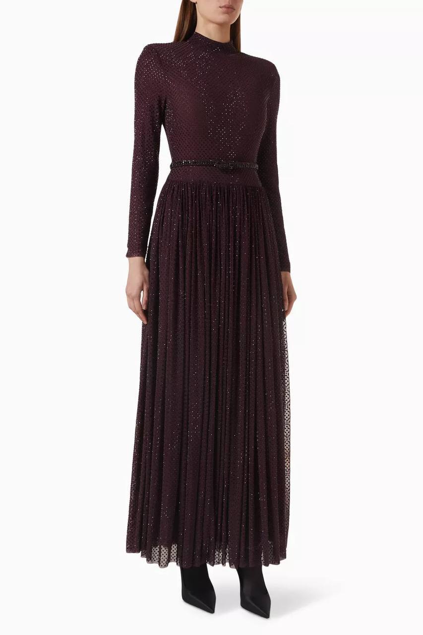 SP Burgundy Rhinestone-embellished Maxi Dress