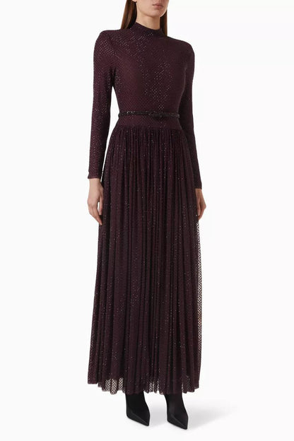 SP Burgundy Rhinestone-embellished Maxi Dress