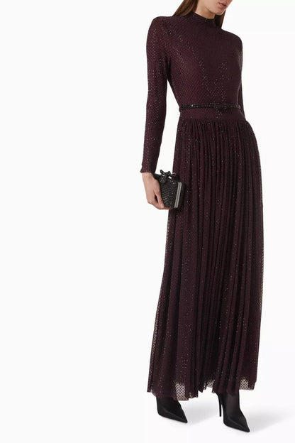 SP Burgundy Rhinestone-embellished Maxi Dress