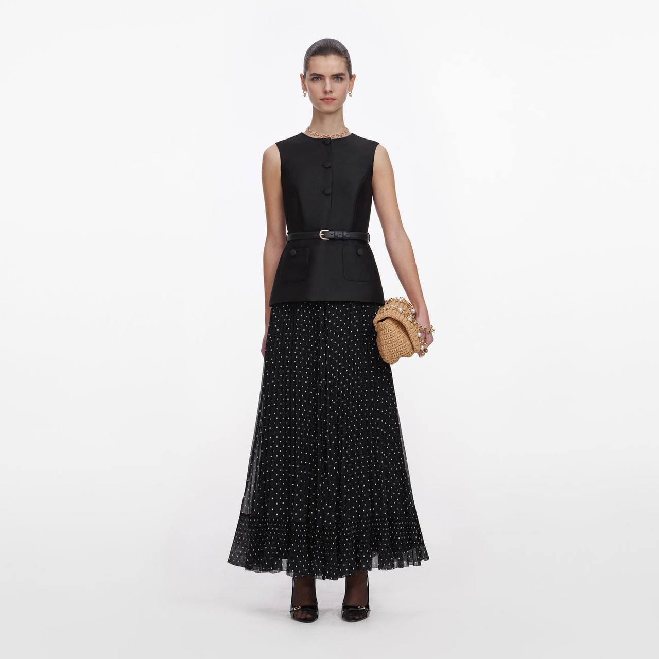 SP Black Polka-dot Dress in Taffeta