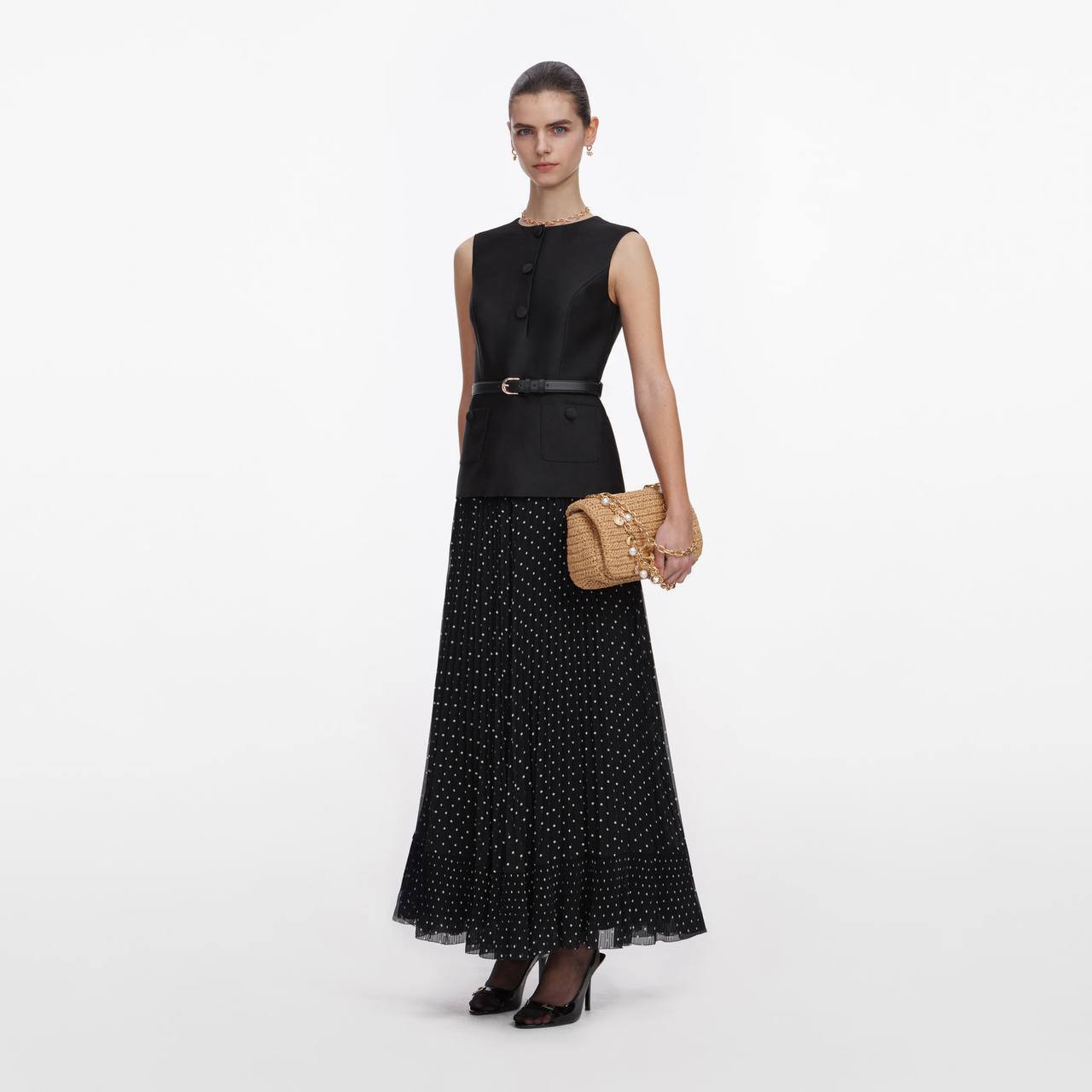 SP Black Polka-dot Dress in Taffeta
