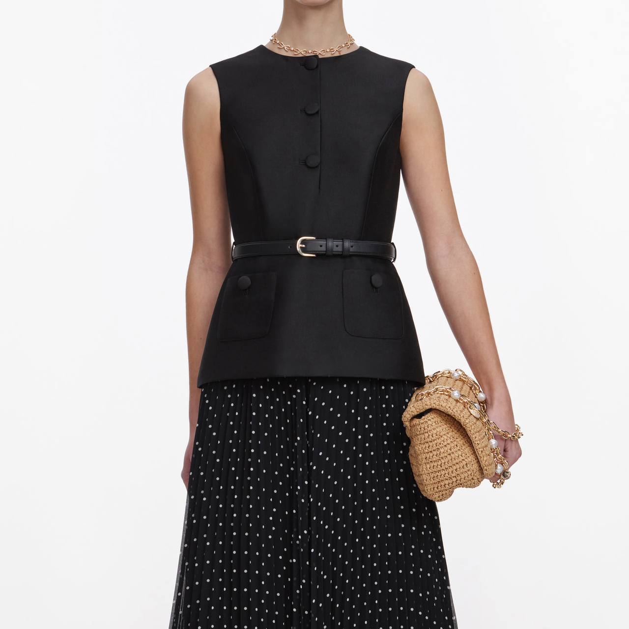 SP Black Polka-dot Dress in Taffeta
