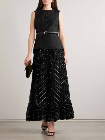 SP Black Polka-dot Dress in Taffeta
