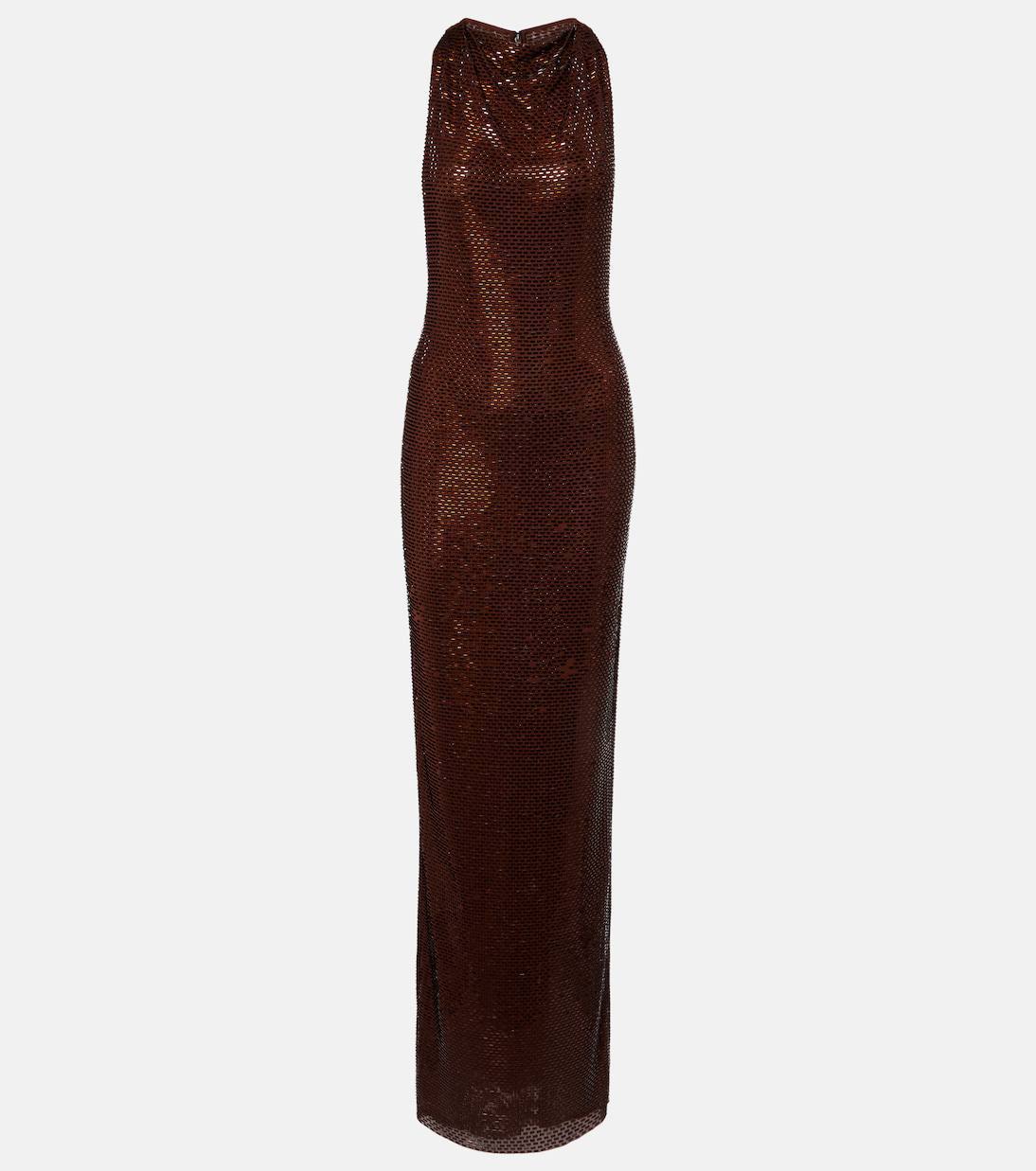 SP Brown Rhinestone Racerback Maxi Dress