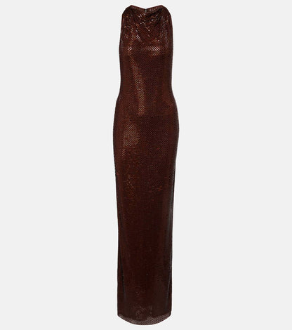 SP Brown Rhinestone Racerback Maxi Dress