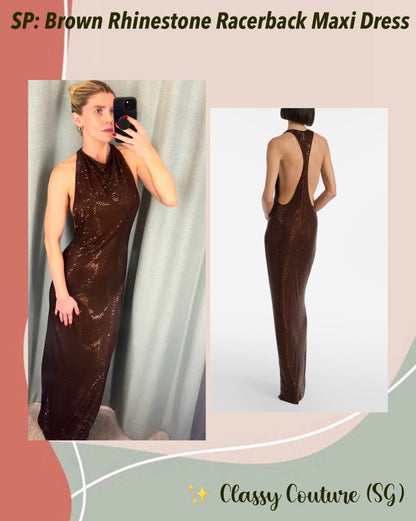 SP Brown Rhinestone Racerback Maxi Dress