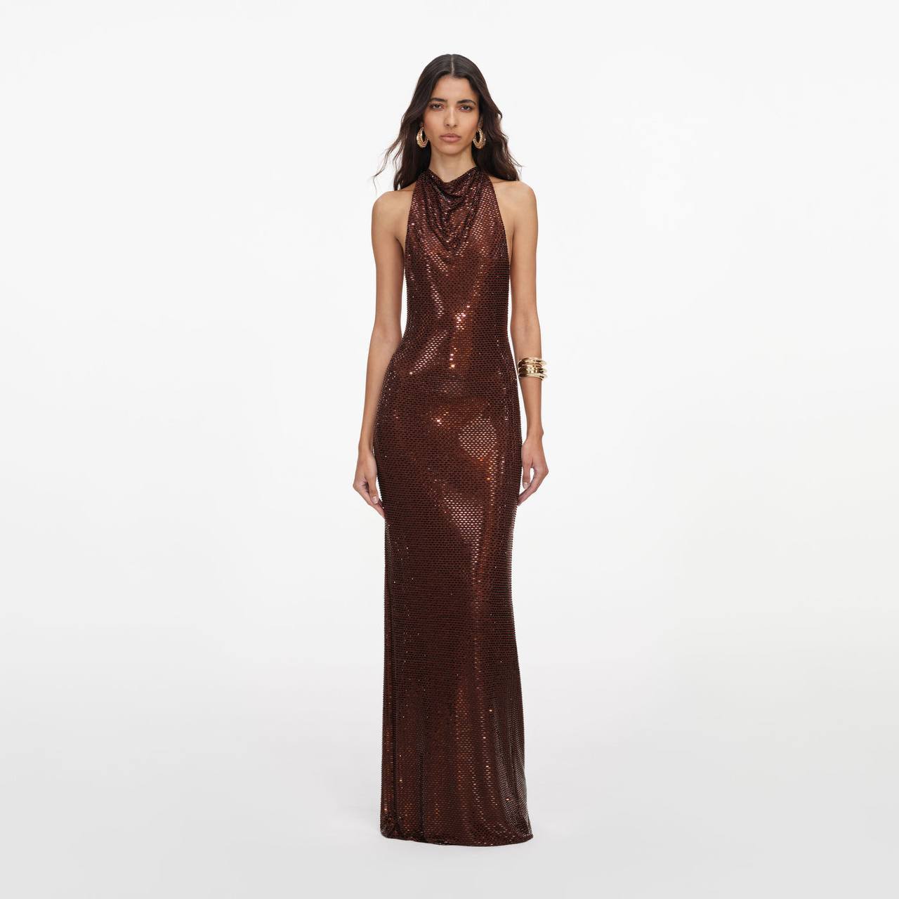 SP Brown Rhinestone Racerback Maxi Dress