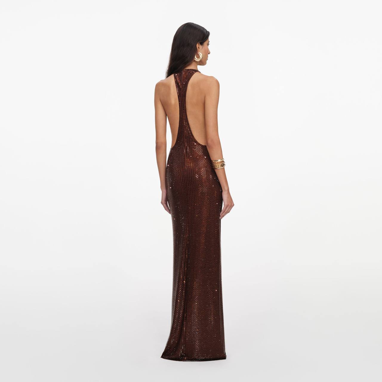 SP Brown Rhinestone Racerback Maxi Dress