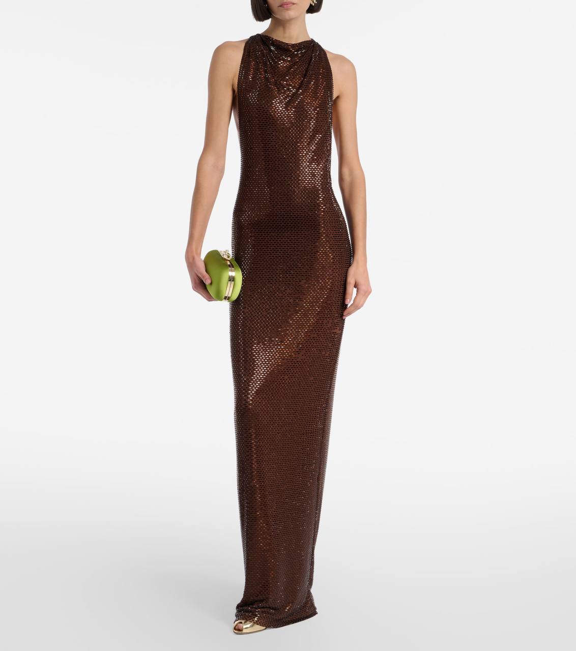 SP Brown Rhinestone Racerback Maxi Dress