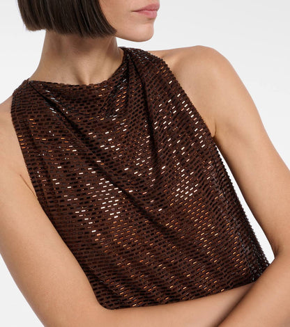 SP Brown Rhinestone Racerback Maxi Dress