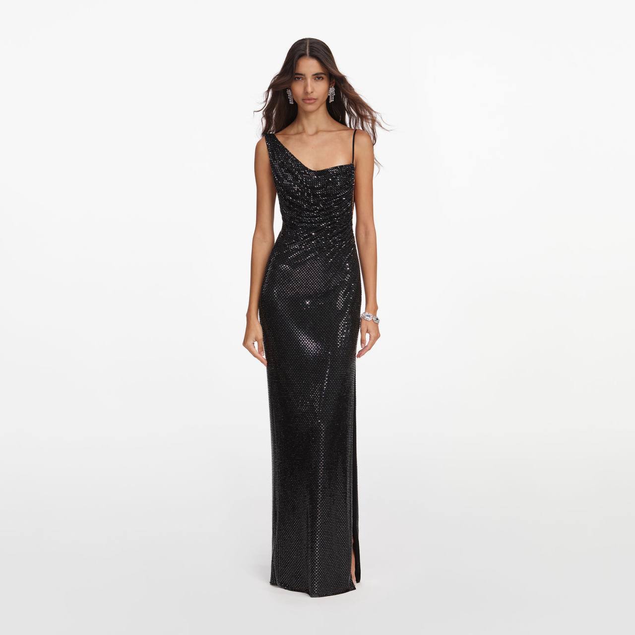 SP Black Rhinestone Draped Maxi Dress