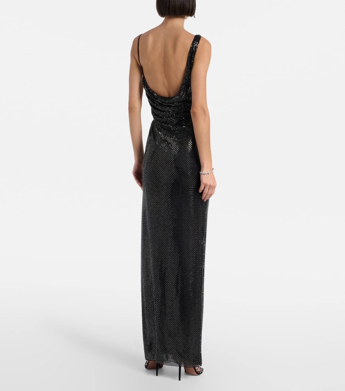 SP Black Rhinestone Draped Maxi Dress
