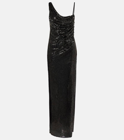 SP Black Rhinestone Draped Maxi Dress