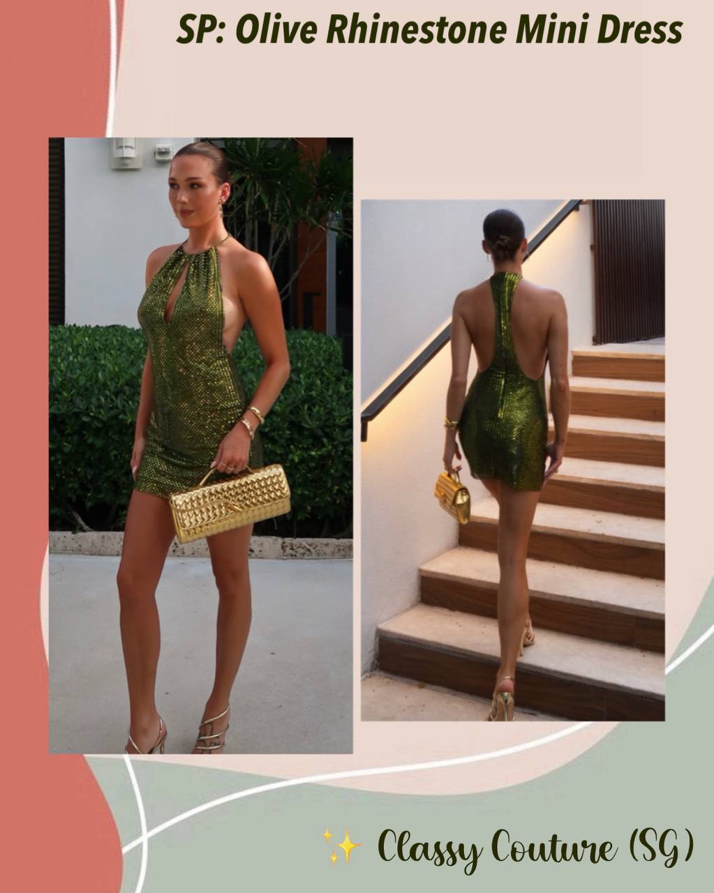 SP Olive Rhinestone Mini Dress