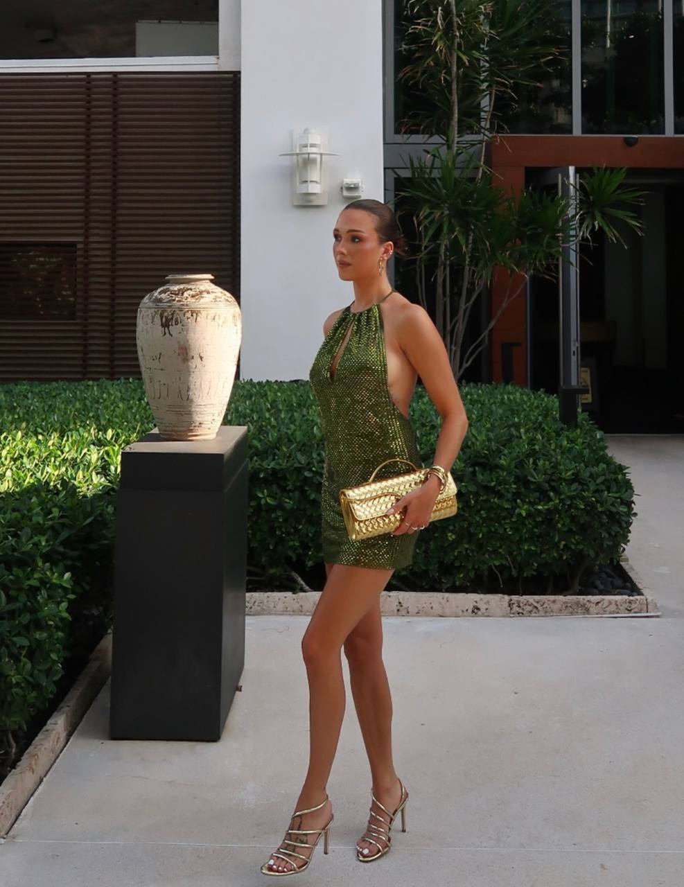 SP Olive Rhinestone Mini Dress