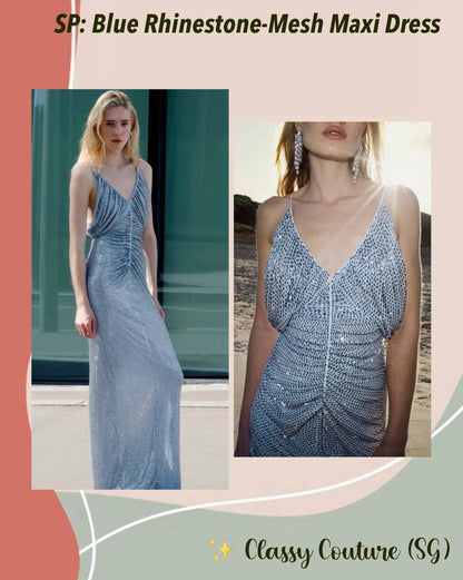 SP Blue Rhinestone-Mesh Maxi Dress