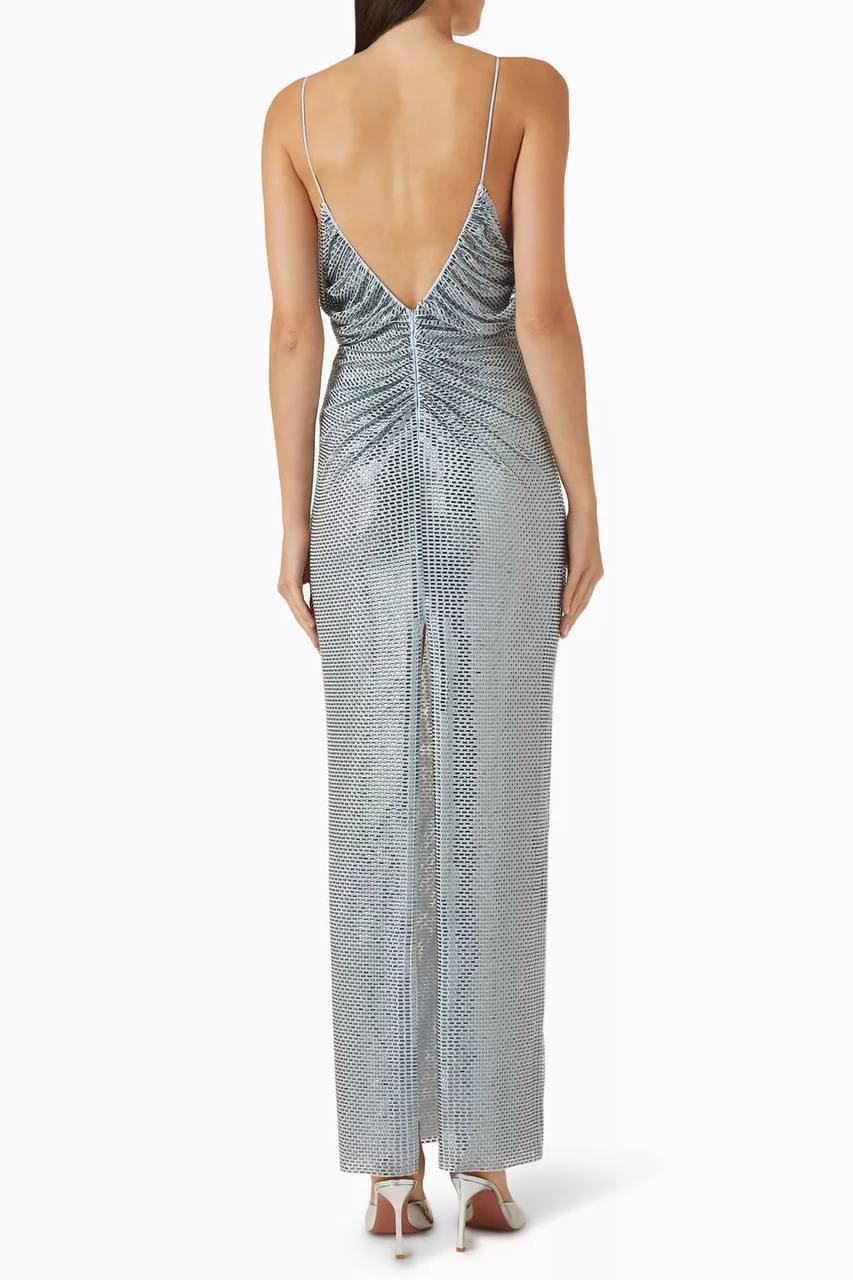 SP Blue Rhinestone-Mesh Maxi Dress