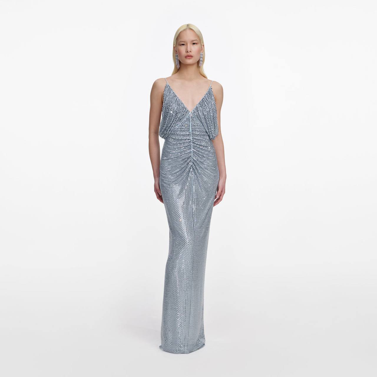 SP Blue Rhinestone-Mesh Maxi Dress