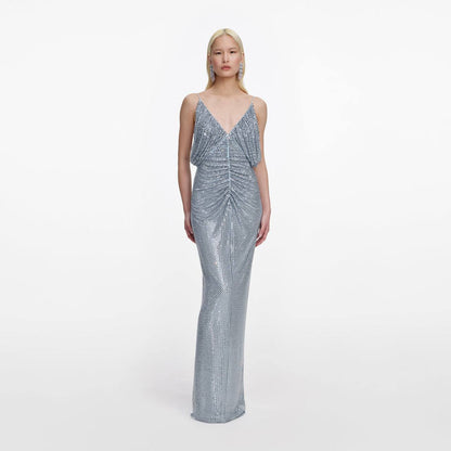 SP Blue Rhinestone-Mesh Maxi Dress