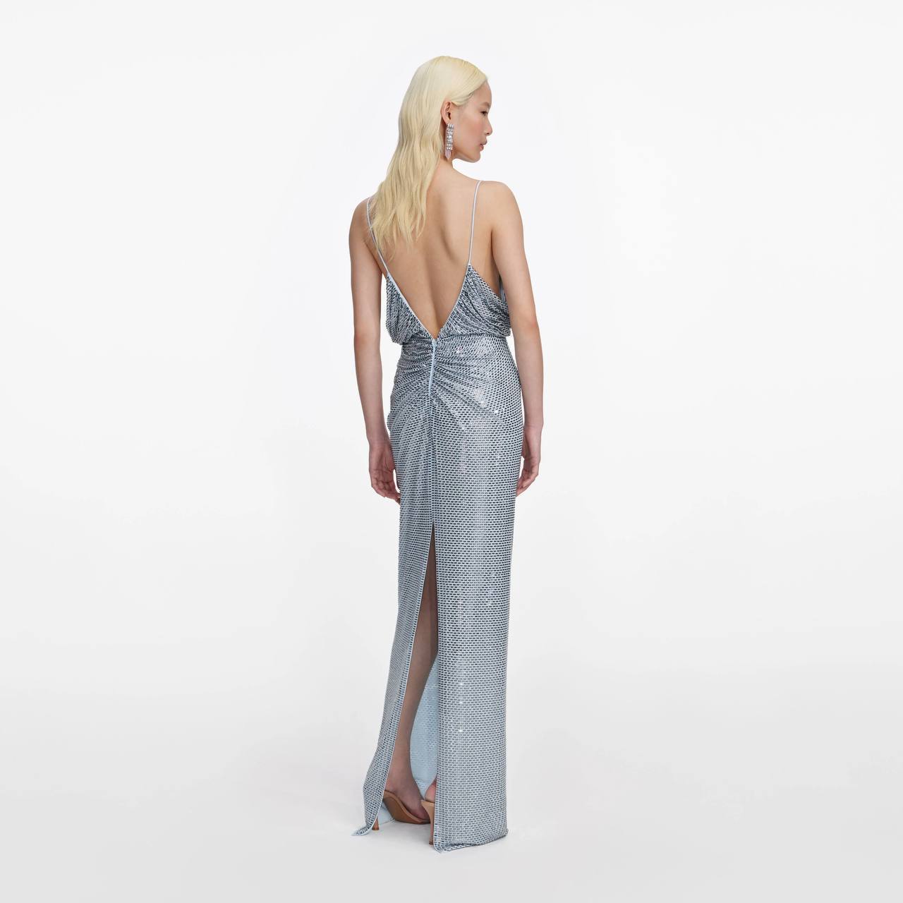 SP Blue Rhinestone-Mesh Maxi Dress