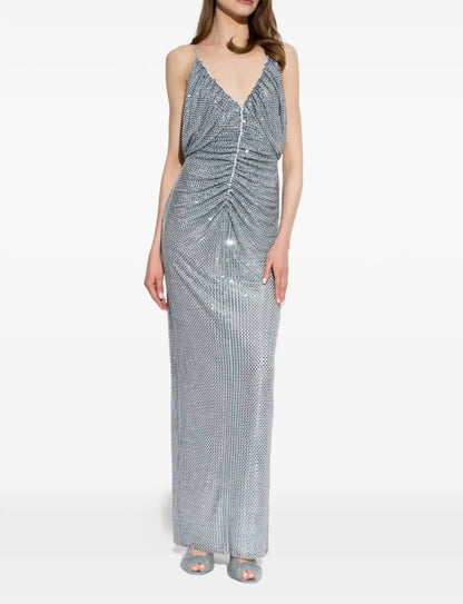 SP Blue Rhinestone-Mesh Maxi Dress