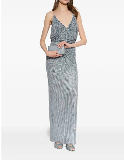 SP Blue Rhinestone-Mesh Maxi Dress