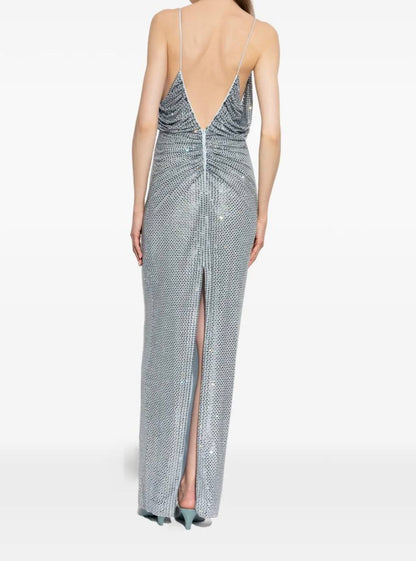 SP Blue Rhinestone-Mesh Maxi Dress
