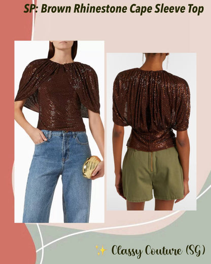 SP Brown Rhinestone Cape Sleeve Top