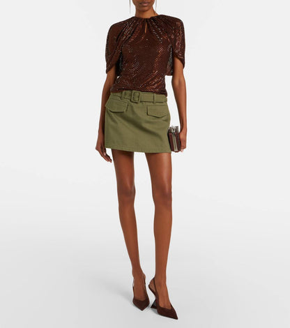 SP Brown Rhinestone Cape Sleeve Top