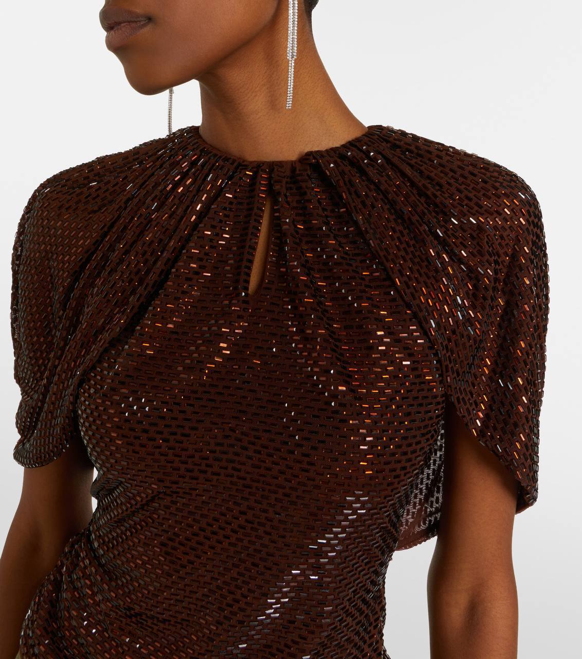 SP Brown Rhinestone Cape Sleeve Top