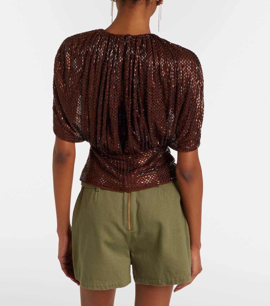 SP Brown Rhinestone Cape Sleeve Top