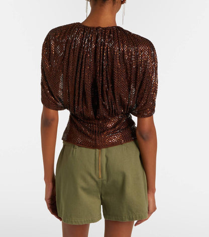 SP Brown Rhinestone Cape Sleeve Top
