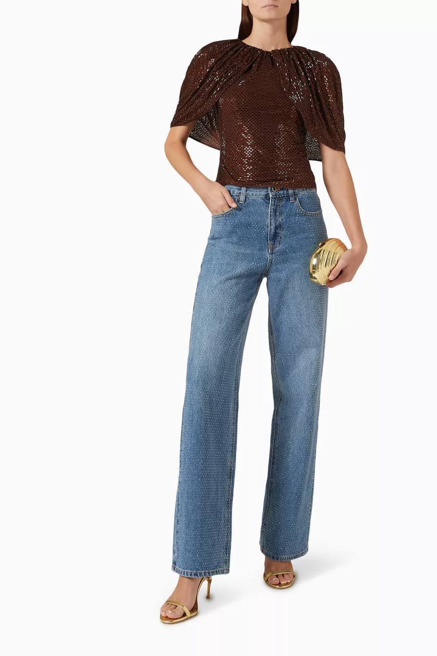 SP Brown Rhinestone Cape Sleeve Top