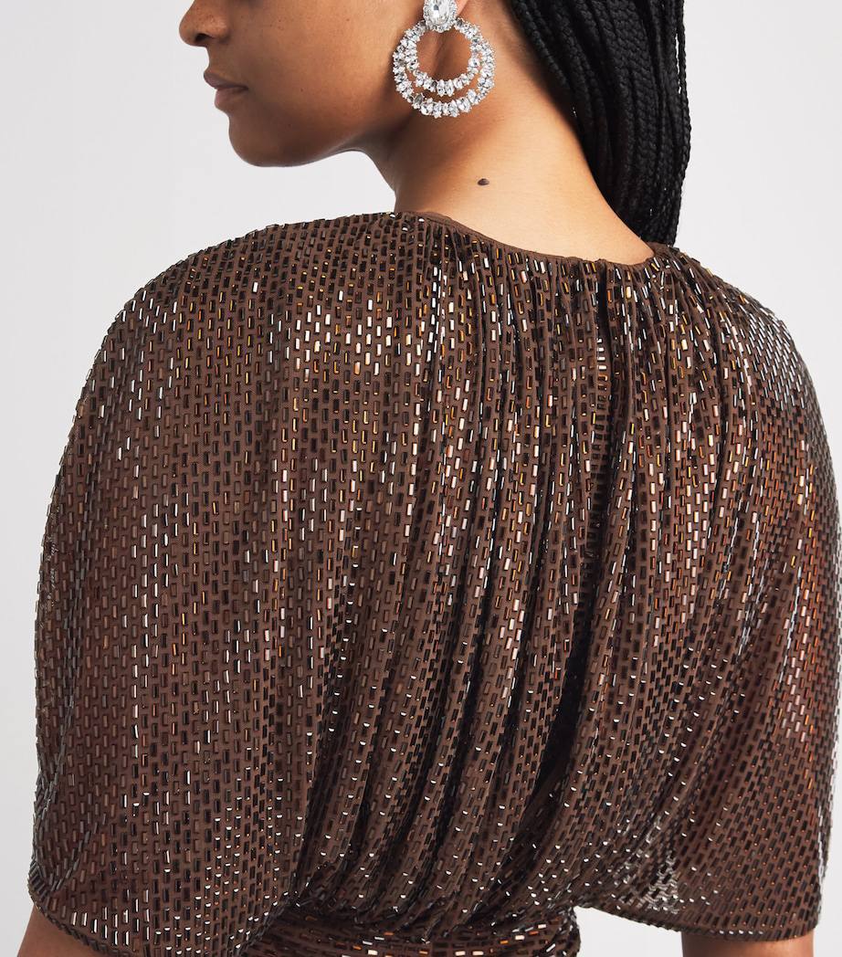 SP Brown Rhinestone Cape Sleeve Top