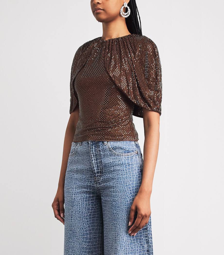 SP Brown Rhinestone Cape Sleeve Top