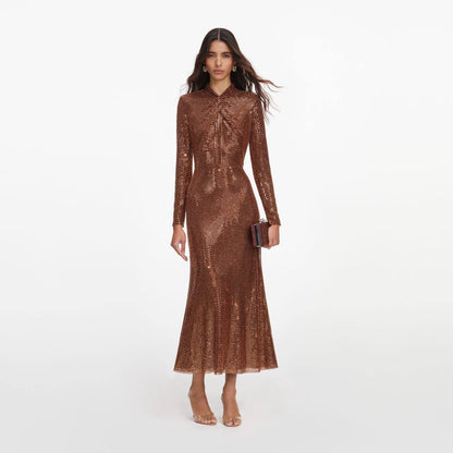 SP Bronze Rhinestone Midi Dress
