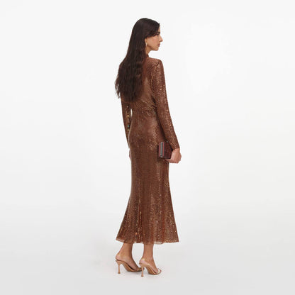 SP Bronze Rhinestone Midi Dress