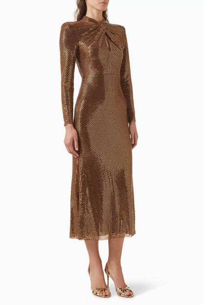 SP Bronze Rhinestone Midi Dress