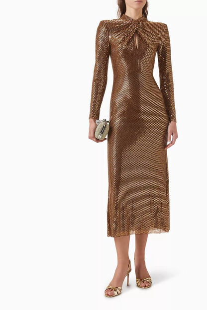 SP Bronze Rhinestone Midi Dress