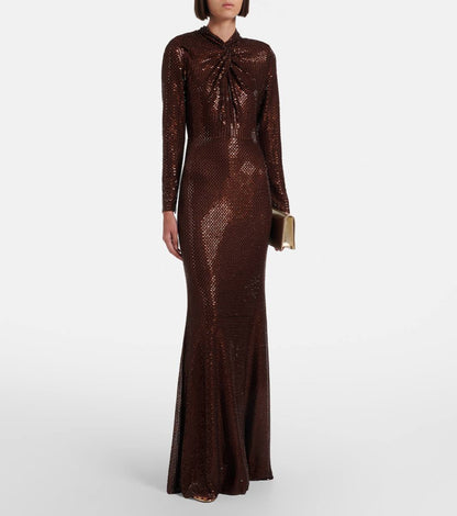 SP Brown Rhinestone Midi Dress