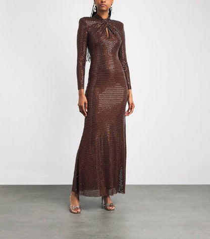 SP Brown Rhinestone Midi Dress