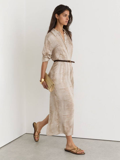 RS Sienna Snake-Print Viscose Belted ShirtDress Midi Dress