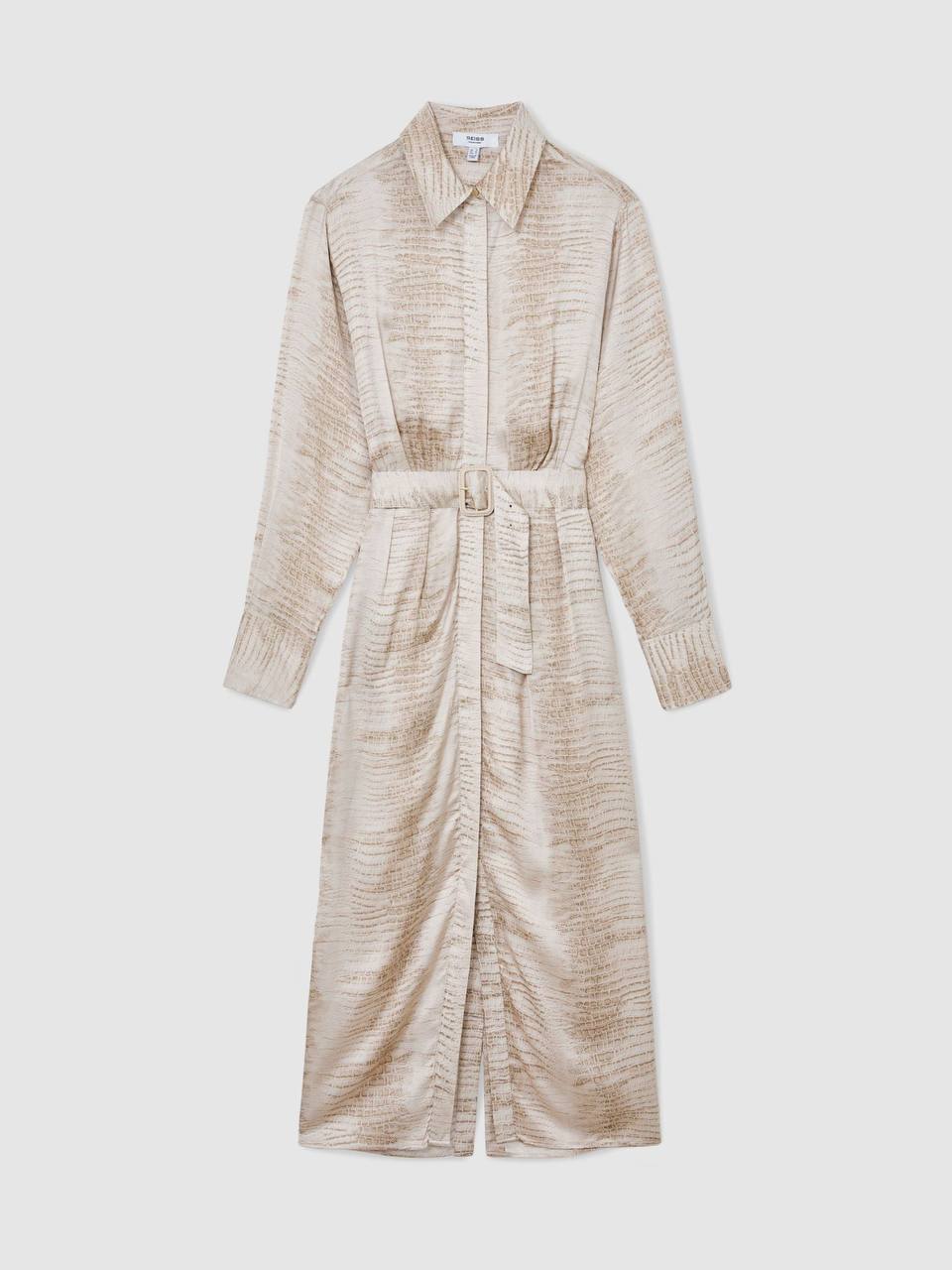 RS Sienna Snake-Print Viscose Belted ShirtDress Midi Dress
