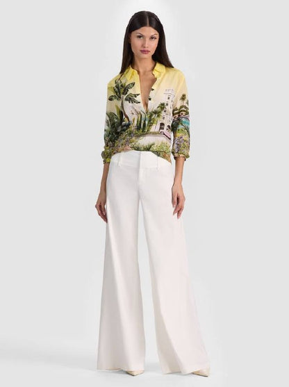 AO Willa Silk Shirt in Blue Palms & Yellow Pure Paradise