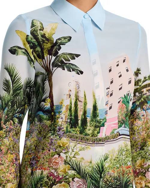 AO Willa Silk Shirt in Blue Palms & Yellow Pure Paradise