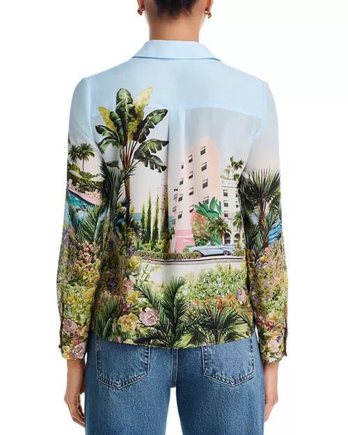 AO Willa Silk Shirt in Blue Palms & Yellow Pure Paradise