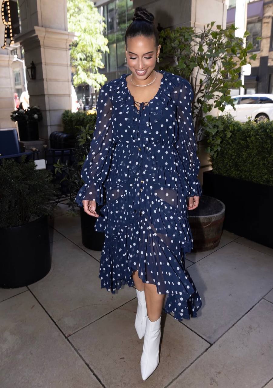 SP Georgette Ruffled Polka-Dot Midi Dress